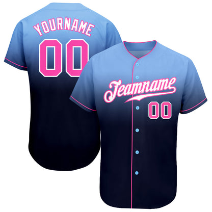 Custom Light Blue Pink-Navy Authentic Fade Fashion Baseball Jersey - Sky-Custom