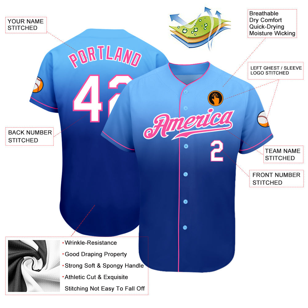 Custom Light Blue White-Royal Authentic Fade Fashion Baseball Jersey - Sky-Custom