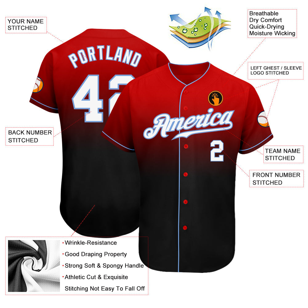 Custom Red White-Black Authentic Fade Fashion Baseball Jersey - Sky-Custom
