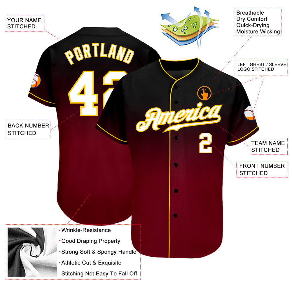 Custom Black White-Crimson Authentic Fade Fashion Baseball Jersey - Sky-Custom