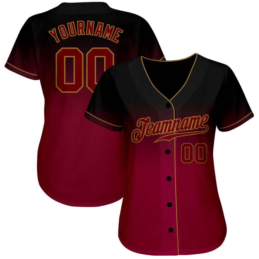 Custom Black Crimson-Old Gold Authentic Fade Fashion Baseball Jersey - Sky-Custom