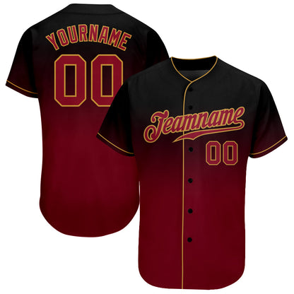 Custom Black Crimson-Old Gold Authentic Fade Fashion Baseball Jersey - Sky-Custom