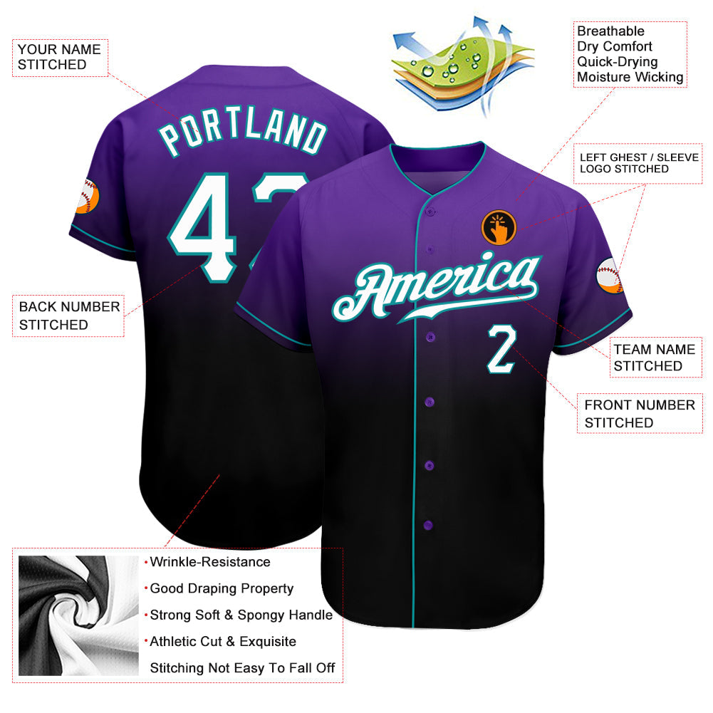 Custom Purple White-Black Authentic Fade Fashion Baseball Jersey - Sky-Custom