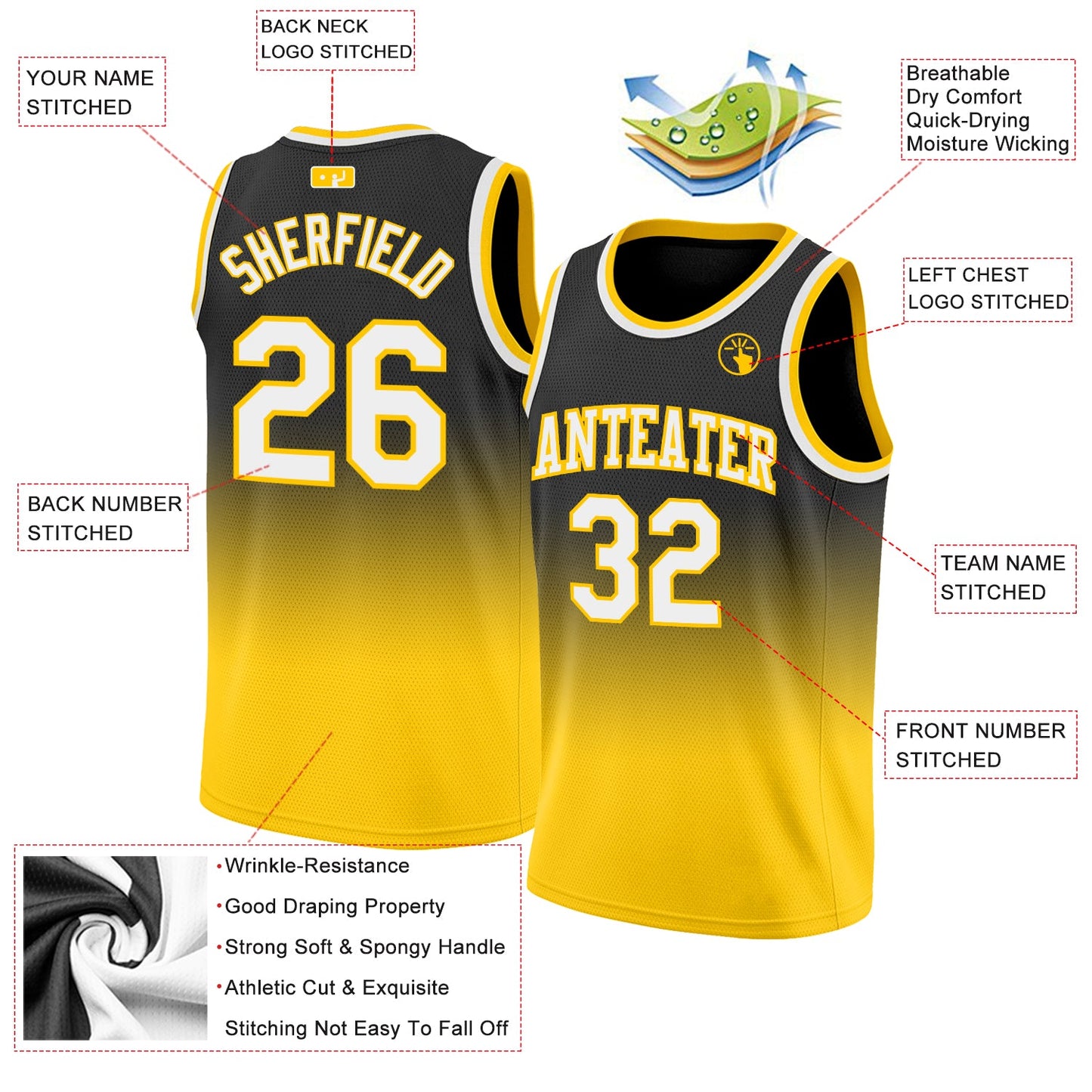 Custom Black White-Gold Authentic Fade Fashion Basketball Jersey - Sky-Custom