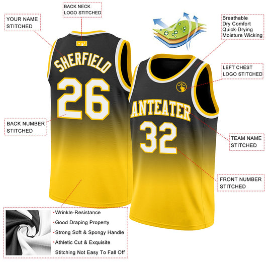 Custom Black White-Gold Authentic Fade Fashion Basketball Jersey - Sky-Custom