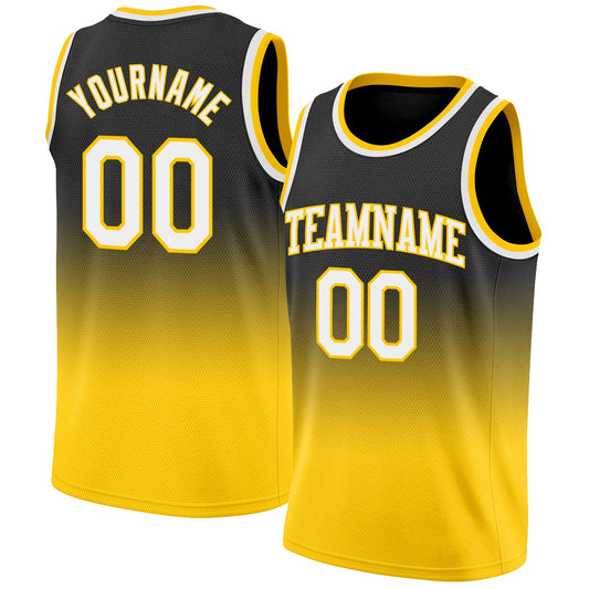 Custom Black White-Gold Authentic Fade Fashion Basketball Jersey - Sky-Custom