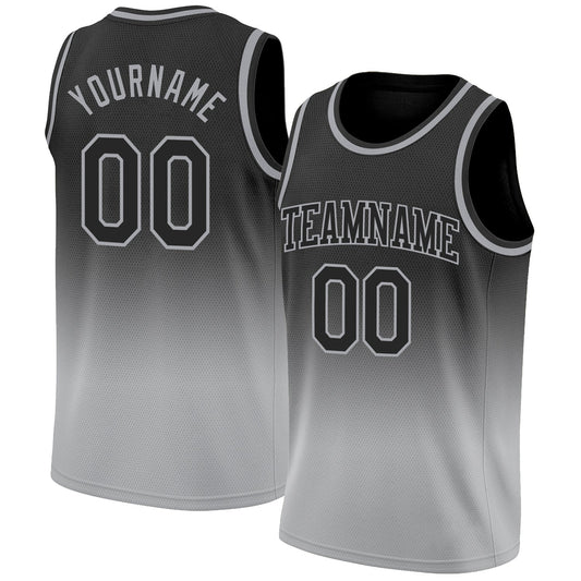 Custom Black Black-Gray Authentic Fade Fashion Basketball Jersey - Sky-Custom