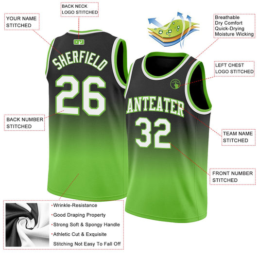 Custom Black White-Neon Green Authentic Fade Fashion Basketball Jersey - Sky-Custom