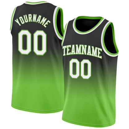 Custom Black White-Neon Green Authentic Fade Fashion Basketball Jersey - Sky-Custom