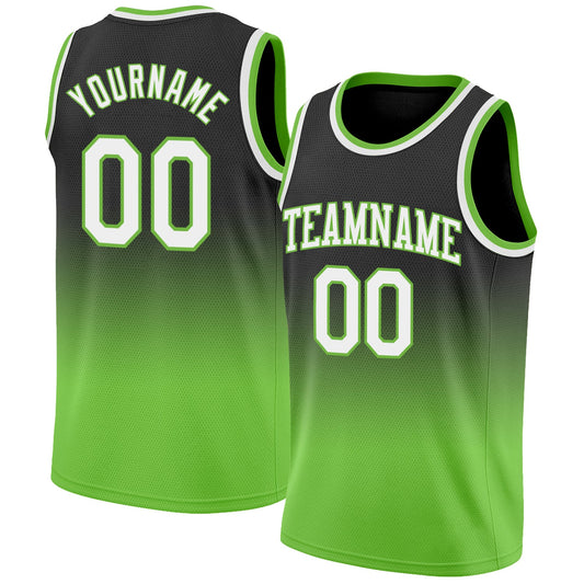 Custom Black White-Neon Green Authentic Fade Fashion Basketball Jersey - Sky-Custom