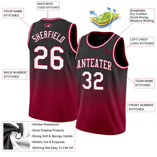 Custom Black White-Maroon Authentic Fade Fashion Basketball Jersey - Sky-Custom