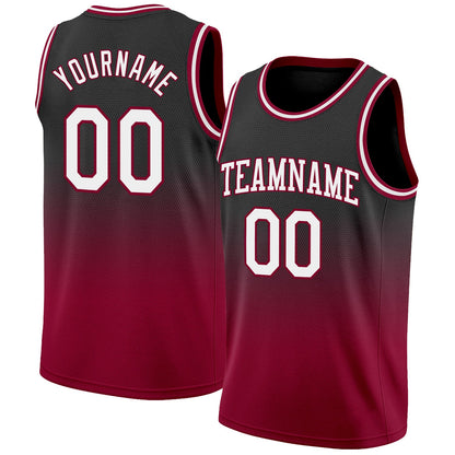 Custom Black White-Maroon Authentic Fade Fashion Basketball Jersey - Sky-Custom