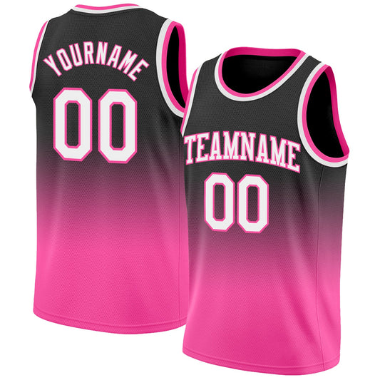 Custom Black White-Pink Authentic Fade Fashion Basketball Jersey - Sky-Custom