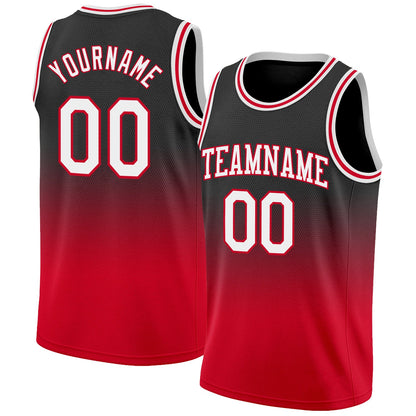 Custom Black White-Red Authentic Fade Fashion Basketball Jersey - Sky-Custom