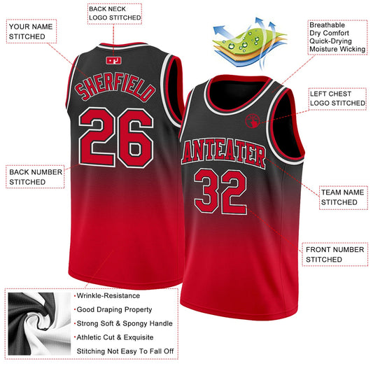 Custom Black Red-White Authentic Fade Fashion Basketball Jersey - Sky-Custom