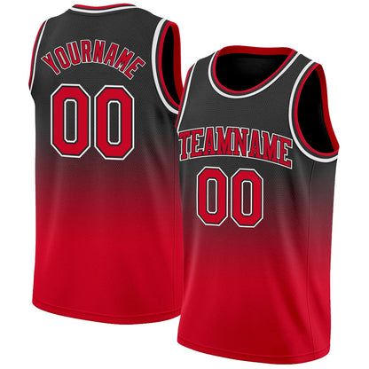 Custom Black Red-White Authentic Fade Fashion Basketball Jersey - Sky-Custom