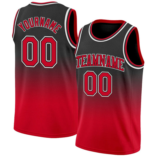 Custom Black Red-White Authentic Fade Fashion Basketball Jersey - Sky-Custom