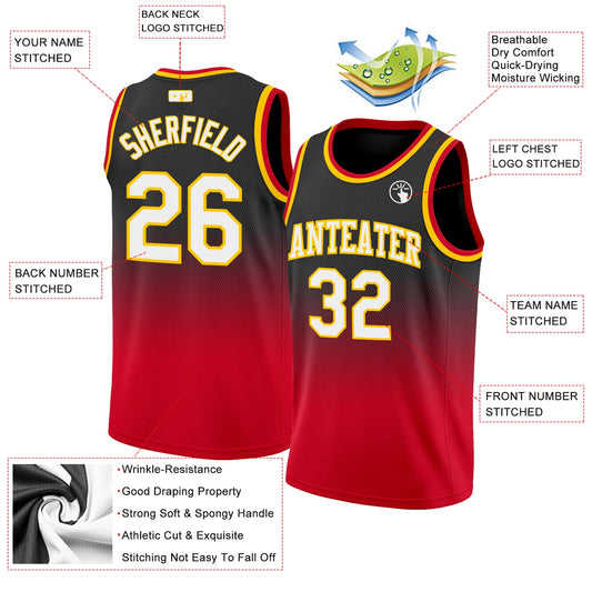 Custom Black White-Red Authentic Fade Fashion Basketball Jersey - Sky-Custom