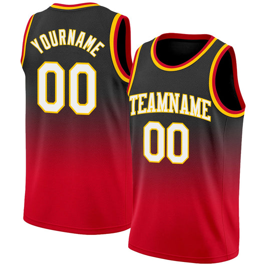 Custom Black White-Red Authentic Fade Fashion Basketball Jersey - Sky-Custom