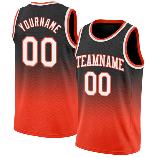 Custom Black White-Orange Authentic Fade Fashion Basketball Jersey - Sky-Custom
