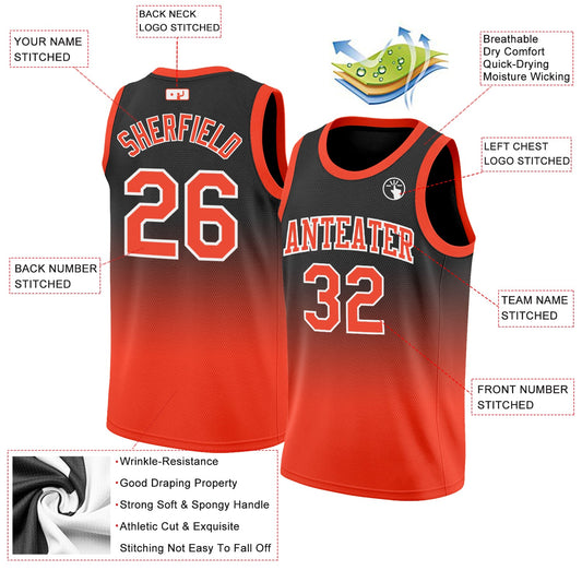 Custom Black Orange-White Authentic Fade Fashion Basketball Jersey - Sky-Custom
