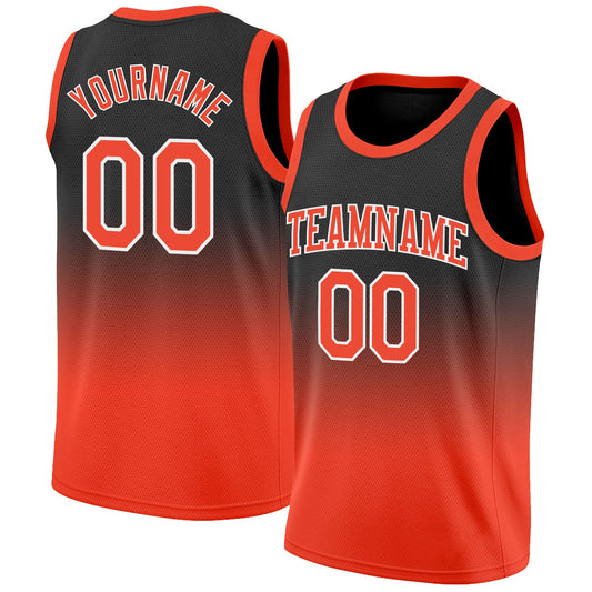 Custom Black Orange-White Authentic Fade Fashion Basketball Jersey - Sky-Custom