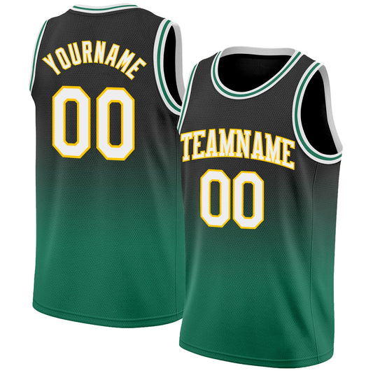 Custom Black White-Kelly Green Authentic Fade Fashion Basketball Jersey - Sky-Custom