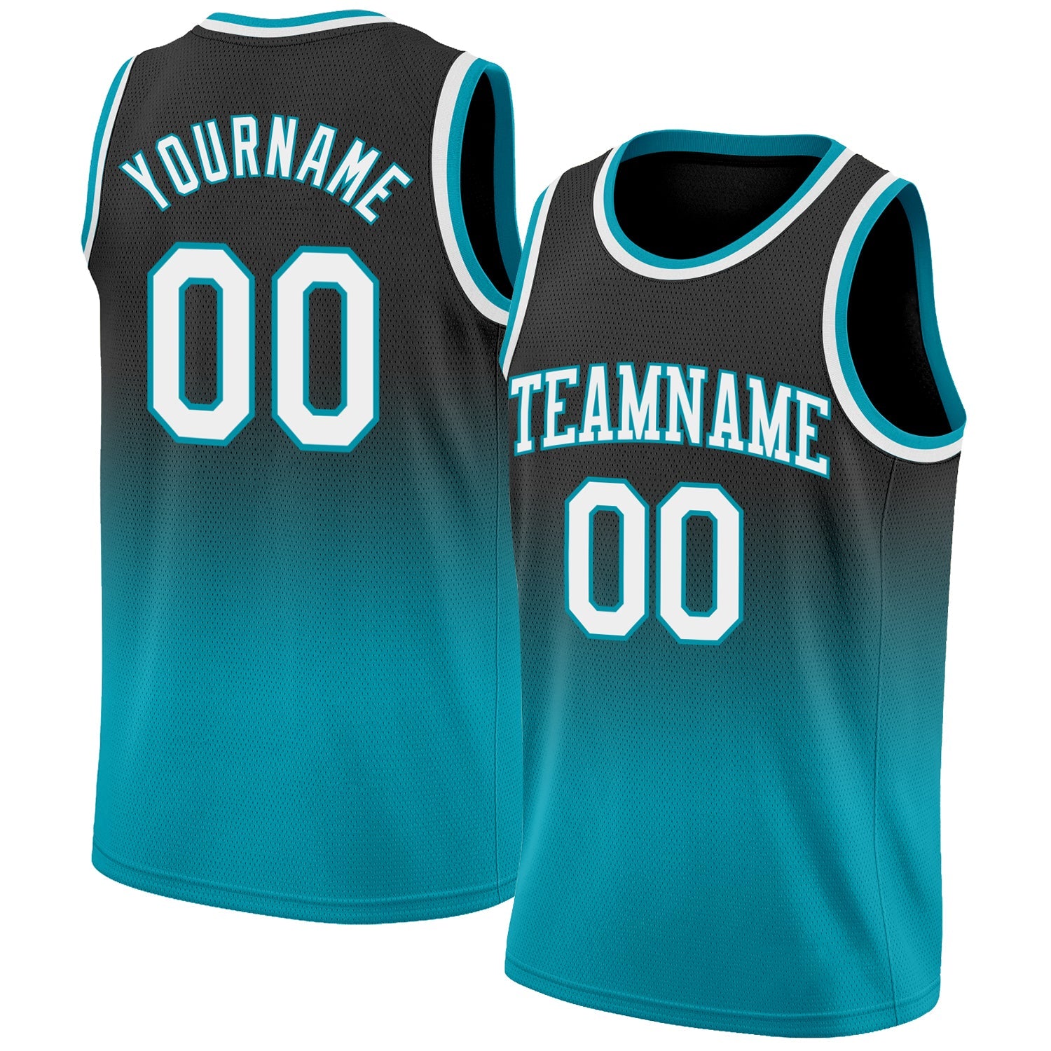 Custom Black White-Teal Authentic Fade Fashion Basketball Jersey - Sky-Custom