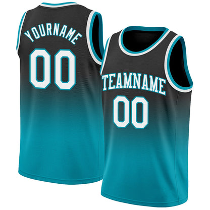 Custom Black White-Teal Authentic Fade Fashion Basketball Jersey - Sky-Custom