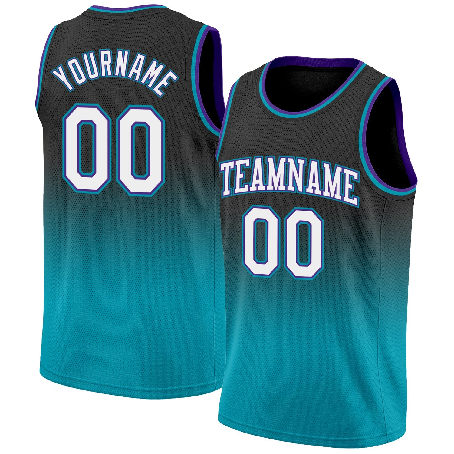 Custom Black White-Teal Authentic Fade Fashion Basketball Jersey - Sky-Custom