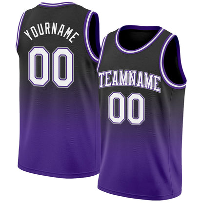 Custom Black White-Purple Authentic Fade Fashion Basketball Jersey - Sky-Custom