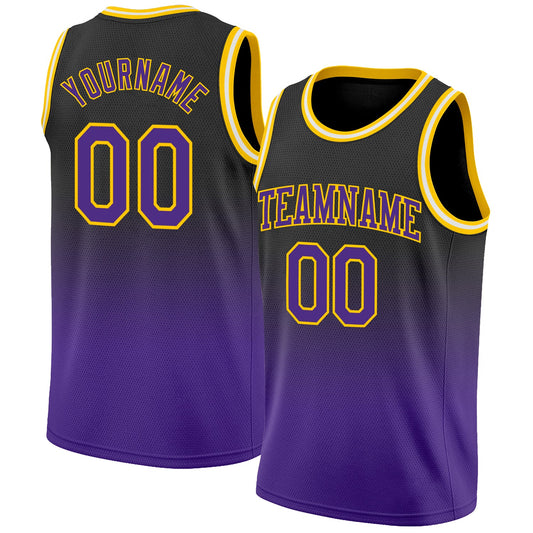Custom Black Purple-Gold Authentic Fade Fashion Basketball Jersey - Sky-Custom