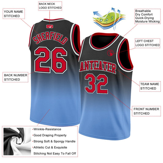 Custom Black Red-Light Blue Authentic Fade Fashion Basketball Jersey - Sky-Custom