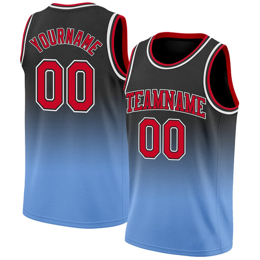 Custom Black Red-Light Blue Authentic Fade Fashion Basketball Jersey - Sky-Custom