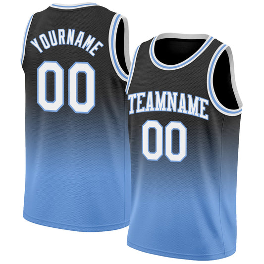 Custom Black White-Light Blue Authentic Fade Fashion Basketball Jersey - Sky-Custom