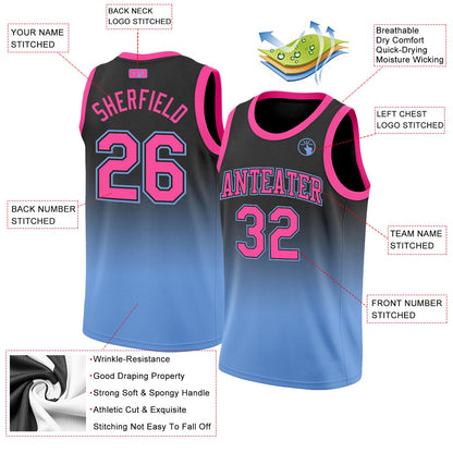 Custom Black Pink-Light Blue Authentic Fade Fashion Basketball Jersey - Sky-Custom