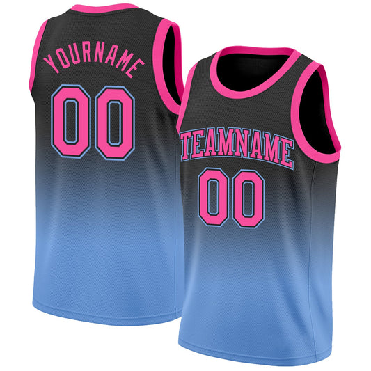 Custom Black Pink-Light Blue Authentic Fade Fashion Basketball Jersey - Sky-Custom