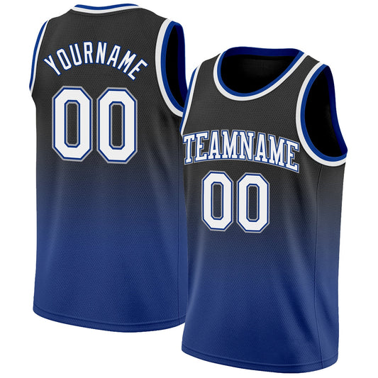 Custom Black White-Royal Authentic Fade Fashion Basketball Jersey - Sky-Custom