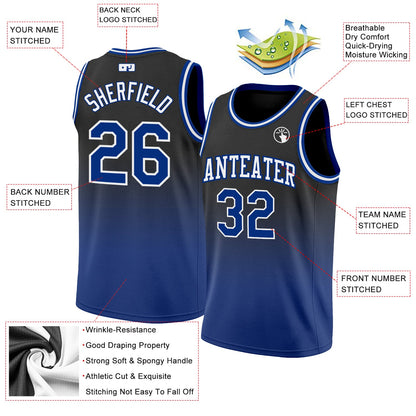 Custom Black Royal-White Authentic Fade Fashion Basketball Jersey - Sky-Custom