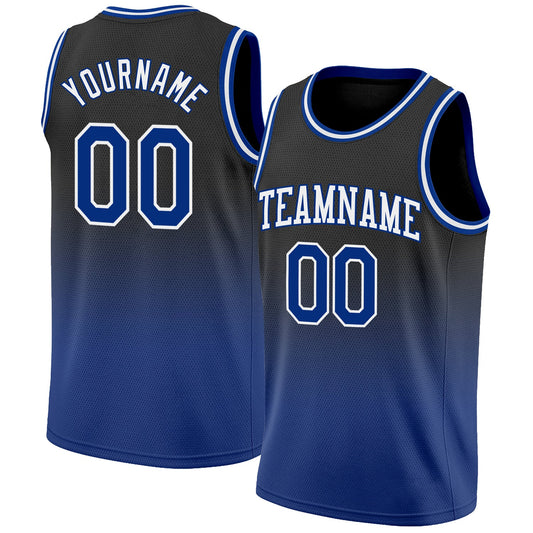 Custom Black Royal-White Authentic Fade Fashion Basketball Jersey - Sky-Custom