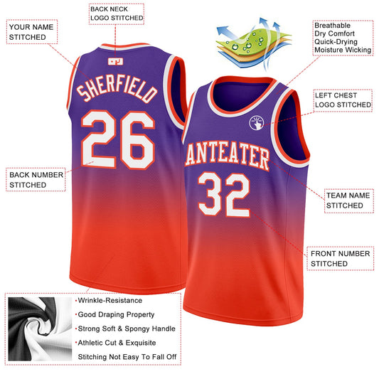 Custom Purple White-Orange Authentic Fade Fashion Basketball Jersey - Sky-Custom