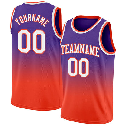 Custom Purple White-Orange Authentic Fade Fashion Basketball Jersey - Sky-Custom