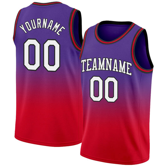 Custom Purple White-Red Authentic Fade Fashion Basketball Jersey - Sky-Custom