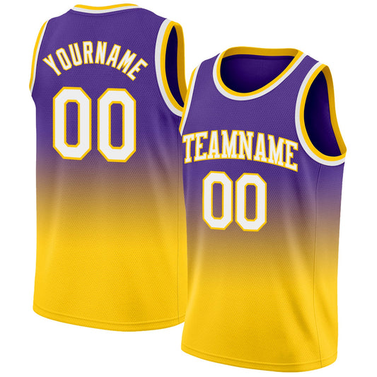 Custom Purple White-Gold Authentic Fade Fashion Basketball Jersey - Sky-Custom
