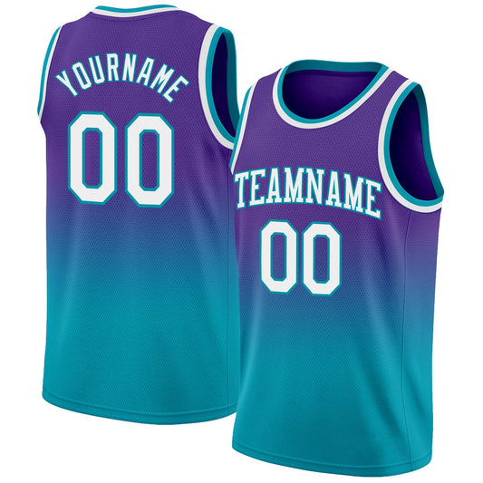 Custom Purple White-Teal Authentic Fade Fashion Basketball Jersey - Sky-Custom