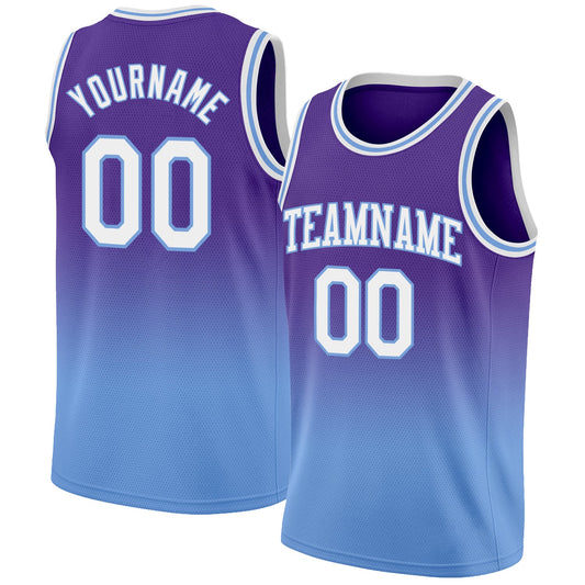 Custom Purple White-Light Blue Authentic Fade Fashion Basketball Jersey - Sky-Custom