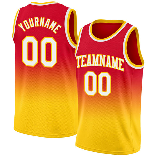 Custom Red White-Gold Authentic Fade Fashion Basketball Jersey - Sky-Custom