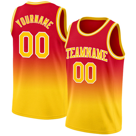 Custom Red Gold-White Authentic Fade Fashion Basketball Jersey - Sky-Custom