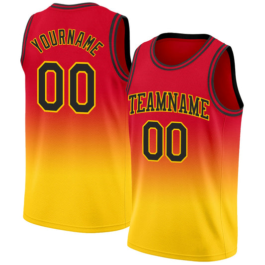 Custom Red Black-Gold Authentic Fade Fashion Basketball Jersey - Sky-Custom