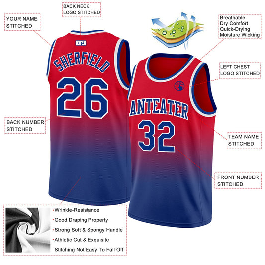 Custom Red Royal-White Authentic Fade Fashion Basketball Jersey - Sky-Custom